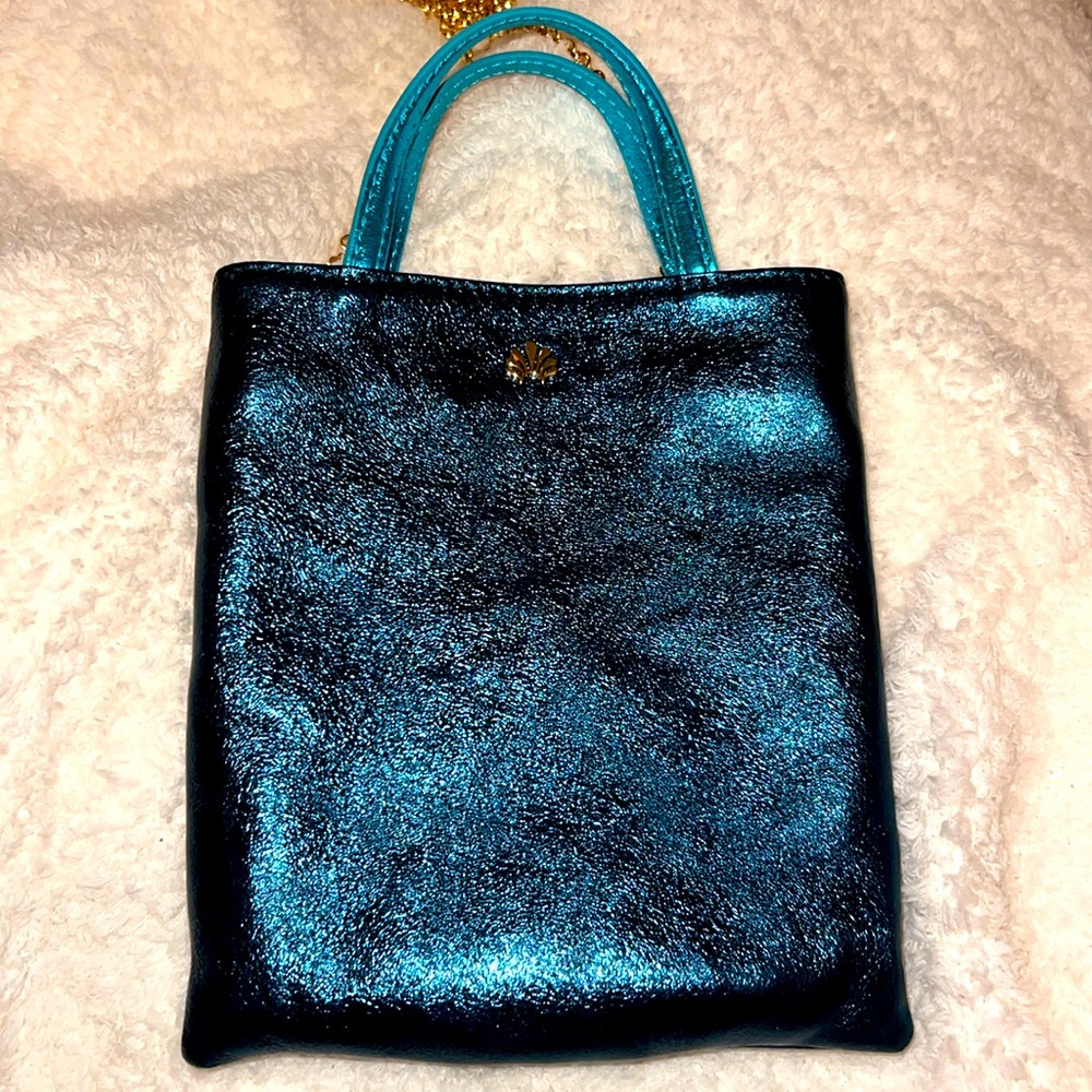 Lele Sadoughi Metallic Teal Leather Bag